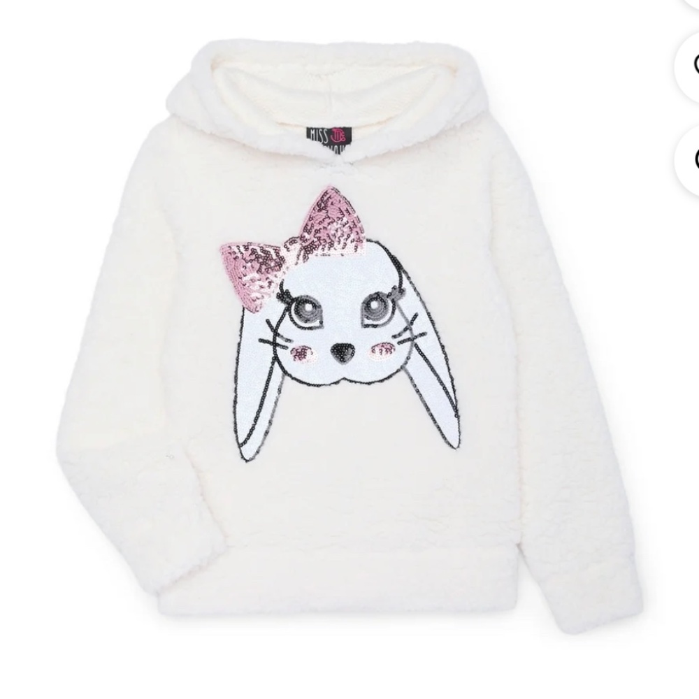 Miss Chievous Girls Bunny Sequin Plush Faux Sherpa Pullover Hoodie Small NWT